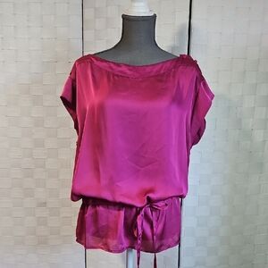 Bisou Bisou Vibrant Pink Satin Blouse
